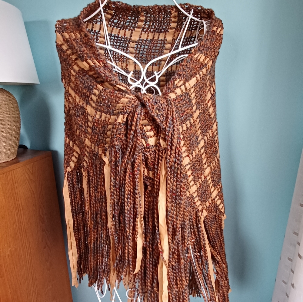EUC Handmade?? Woven Yarn & Ribbon Boho Style Shawl